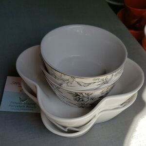 Elegant White and Gray Porcelain Bowls Four